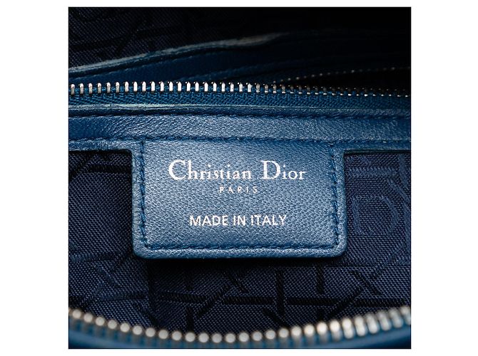 Borsa Lady Dior Large in pelle d'agnello Cannage blu - vista 5