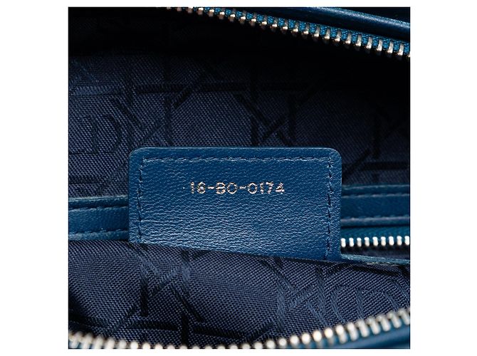 Borsa Lady Dior Large in pelle d'agnello Cannage blu - vista 6