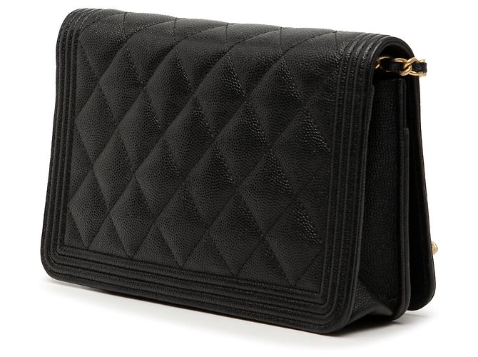 Borsa a tracolla Chanel Boy Wallet on Chain in pelle caviar matelassé nera Nero - vista 2