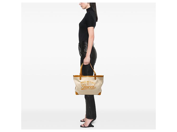 Borsa Tote Gucci Medium Canvas Craft Arancione - vista 8