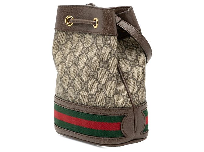 Borsa secchiello Gucci Mini GG Supreme Web Ophidia Beige - vista 2