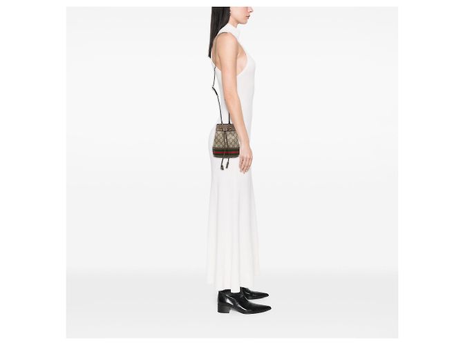 Borsa secchiello Gucci Mini GG Supreme Web Ophidia Beige - vista 7