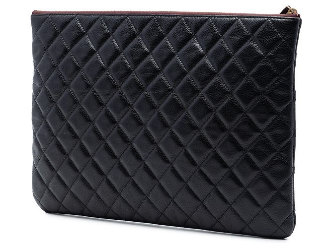 Clutch Chanel Large Quilted Caviar O Case Nera Nero - vista 2