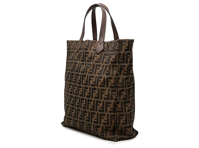 Shopping Tote Verticale Fendi Zucca Canvas Marrone - vista 2
