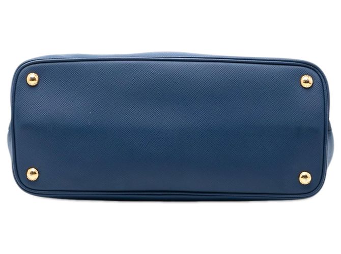 Borsa Double Satchel Prada Medium in pelle Saffiano blu - vista 3