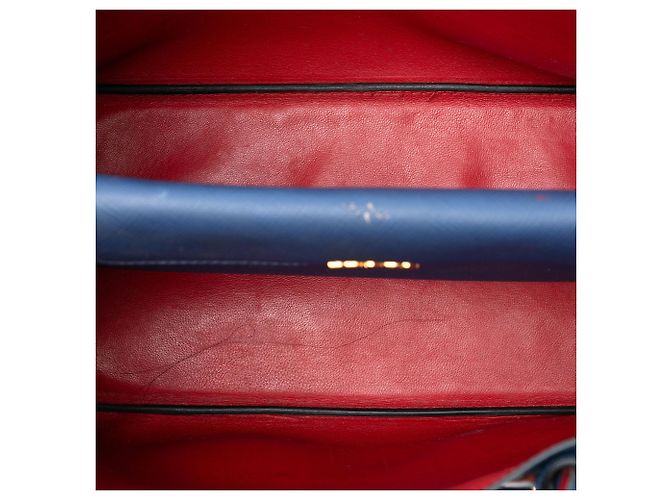 Borsa Double Satchel Prada Medium in pelle Saffiano blu - vista 4