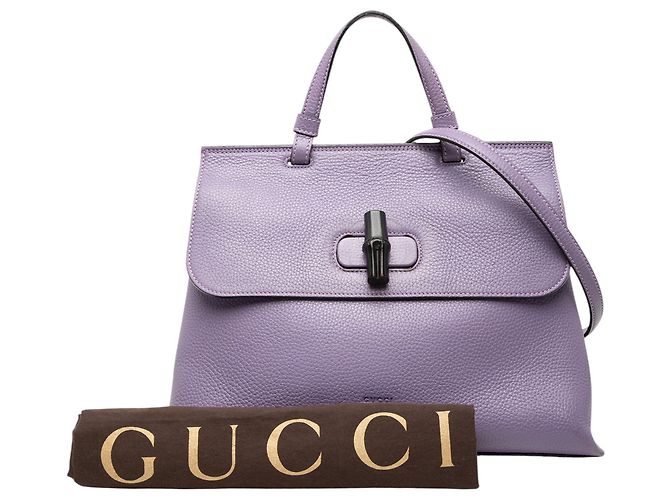 Gucci Medium Leather Bamboo Daily Satchel in Lila - Ansicht 7