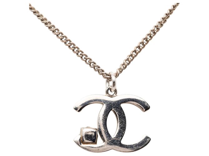 Collana con pendente Chanel CC in ottone e strass argento - vista 3