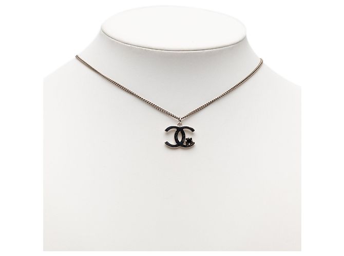 Collana con pendente Chanel CC in ottone e strass argento - vista 6