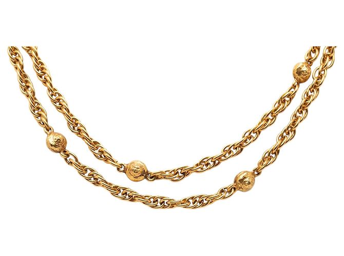Collana lunga a catena con stazioni Chanel CC placcata oro D'oro - vista 2