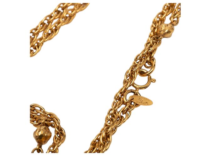 Collana lunga a catena con stazioni Chanel CC placcata oro D'oro - vista 3