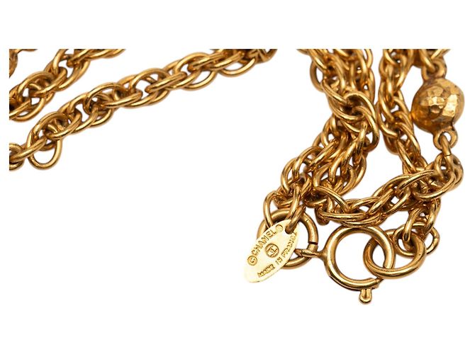 Collana lunga a catena con stazioni Chanel CC placcata oro D'oro - vista 4