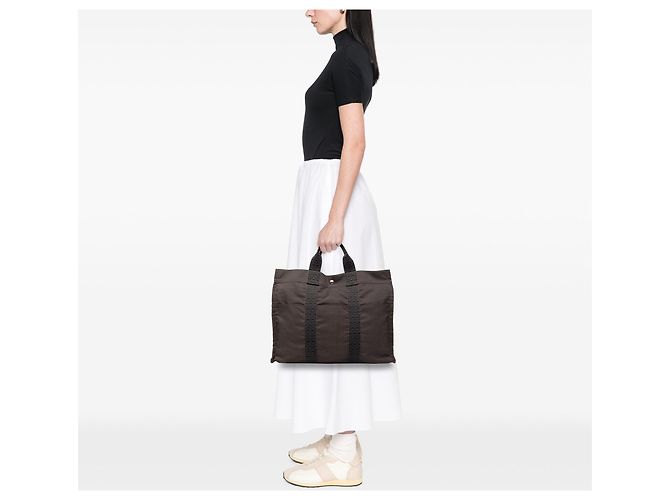 Borsa Tote Hermès Herline MM in tela marrone - vista 7