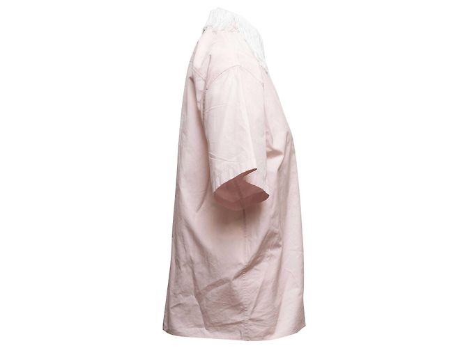 Prada Kurzarm-Hemd in Hellrosa & Weiß mit Fransenkragen Größe IT 36 Pink - Ansicht 3