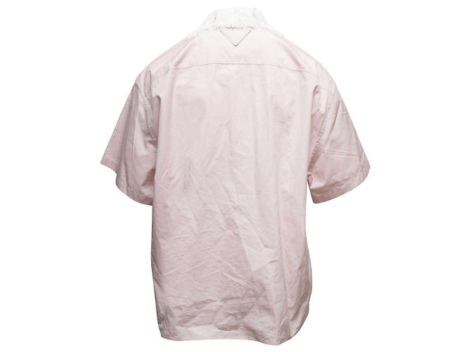 Prada Kurzarm-Hemd in Hellrosa & Weiß mit Fransenkragen Größe IT 36 Pink - Ansicht 4