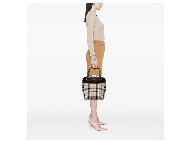 Borsa a mano Burberry House Check Canvas Beige - vista 7