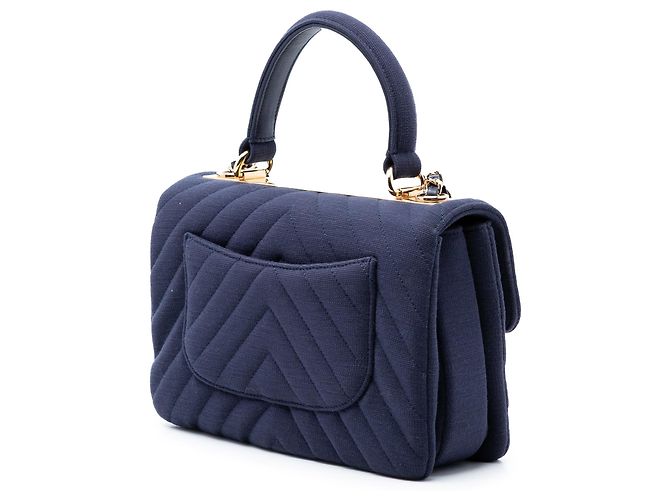 Borsa Chanel Small Chevron Jersey Trendy CC Top Handle Flap Satchel Blu - vista 2