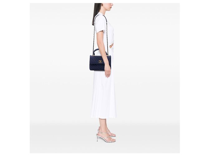 Borsa Chanel Small Chevron Jersey Trendy CC Top Handle Flap Satchel Blu - vista 7
