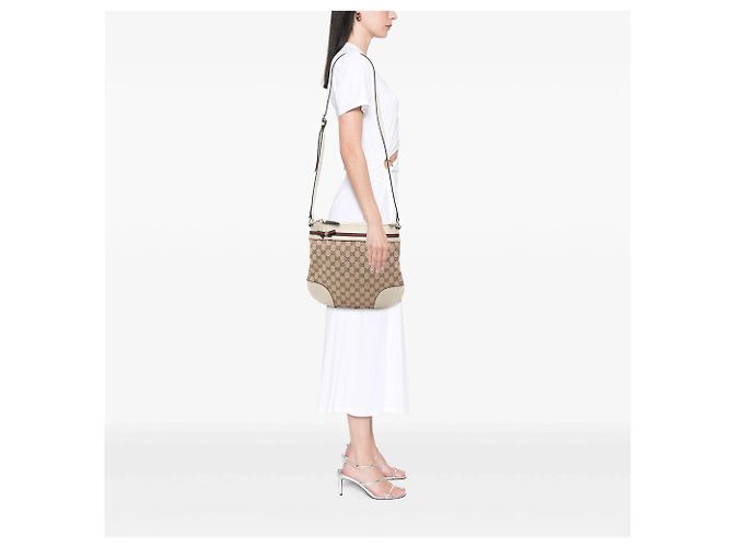 Borsa a tracolla Gucci GG Canvas Web Mayfair Beige - vista 7