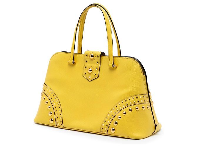 Borsa Promenade Prada in pelle Saffiano gialla con borchie Giallo - vista 2