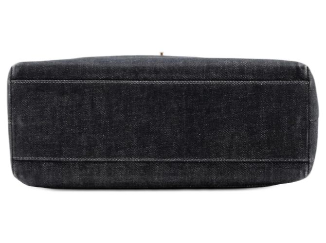 Borsa Kelly Chanel CC in denim nero con manico superiore - vista 3