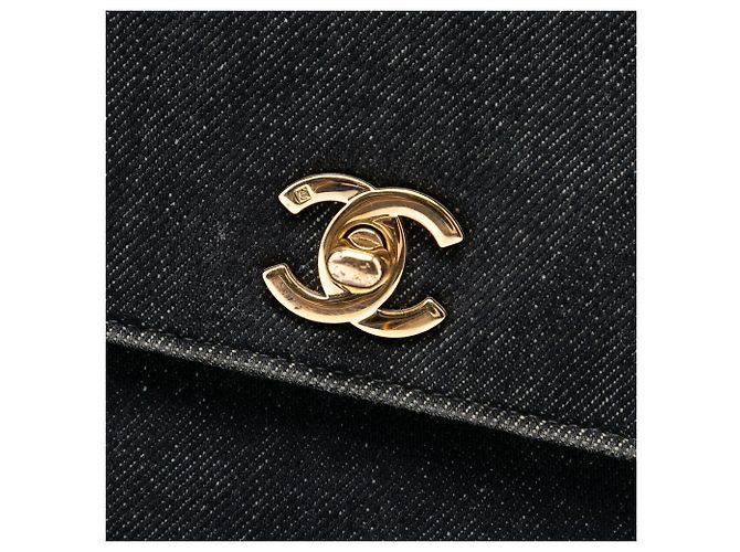 Borsa Kelly Chanel CC in denim nero con manico superiore - vista 6