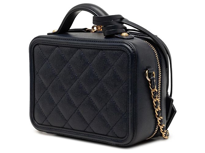Borsa Vanity Chanel Small Caviar CC Filigree blu - vista 2