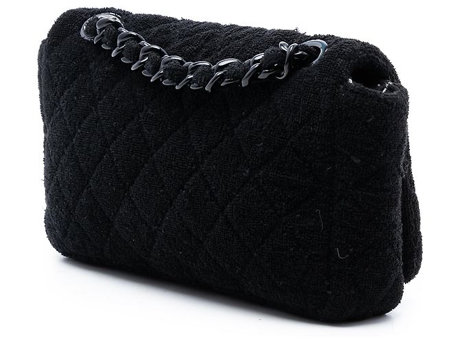 Borsa a tracolla con patta Chanel CC in spugna trapuntata nera Nero - vista 2