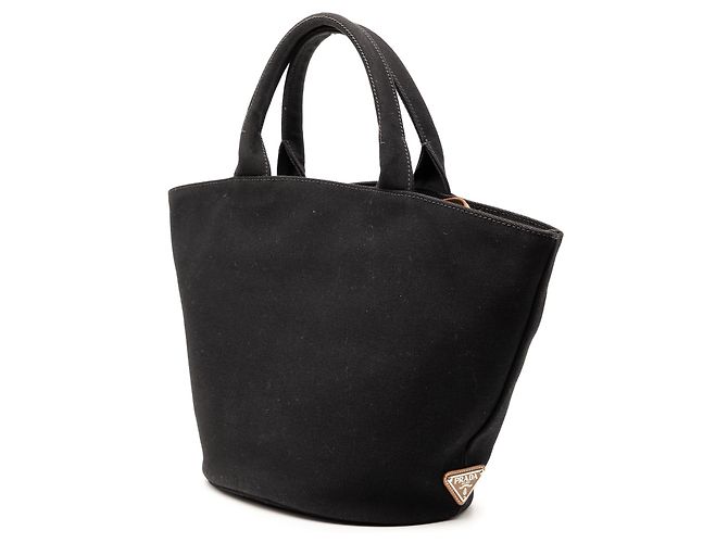 Borsa Tote Satchel Prada in tela Canapa con logo nera Nero - vista 2