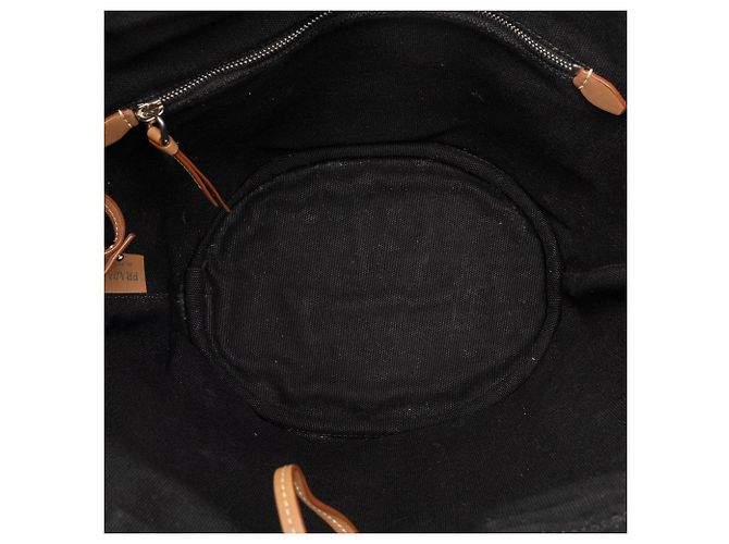 Borsa Tote Satchel Prada in tela Canapa con logo nera Nero - vista 4