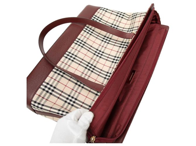 Borsa Tote Burberry House Check Canvas Rossa Rosso - vista 6
