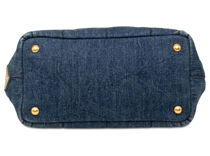 Tote Borsa Satchel Prada Small Denim Canapa Logo Blu - vista 3