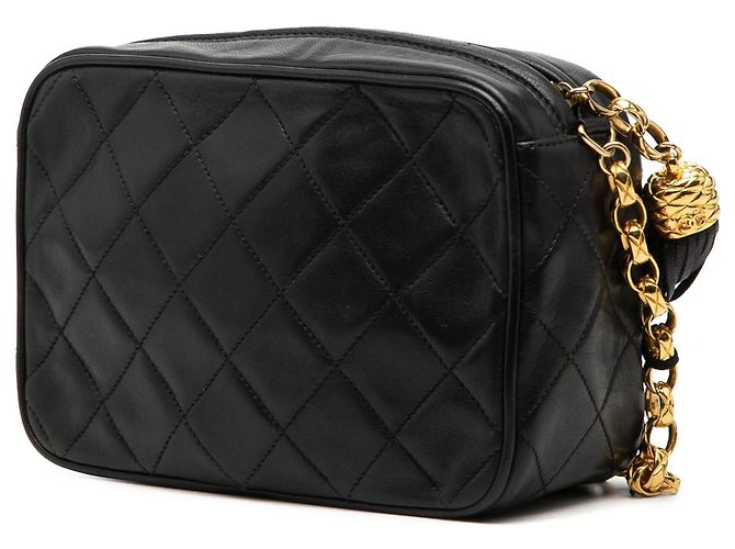Schwarze Chanel CC gesteppte Lammleder Camera Bag mit Quaste - Ansicht 2