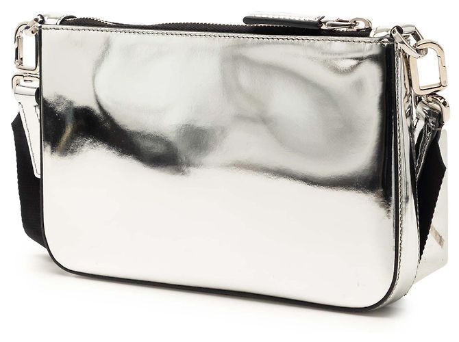 Borsa a tracolla con zip Prada Re Edition in pelle spazzolata Silver Argento - vista 2