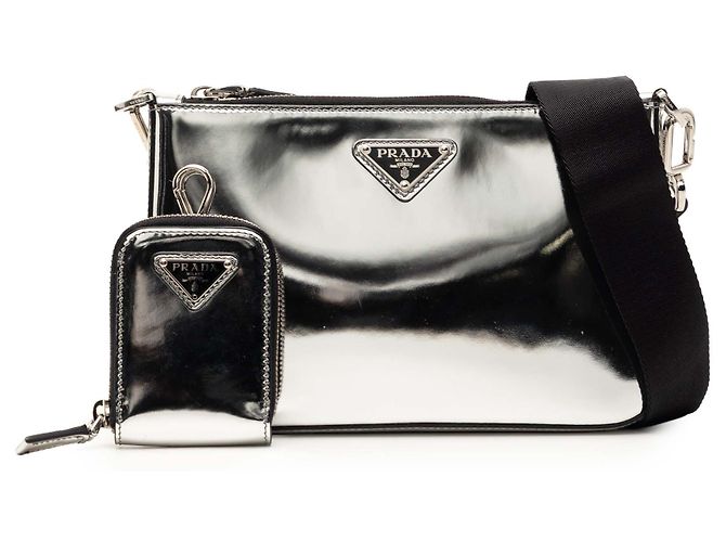 Borsa a tracolla con zip Prada Re Edition in pelle spazzolata Silver Argento - vista 7