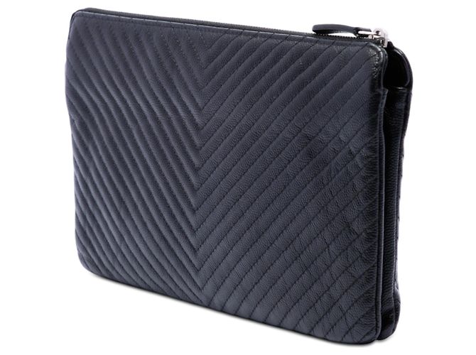 Clutch Chanel CC Chevron Caviar nera con zip Nero - vista 2