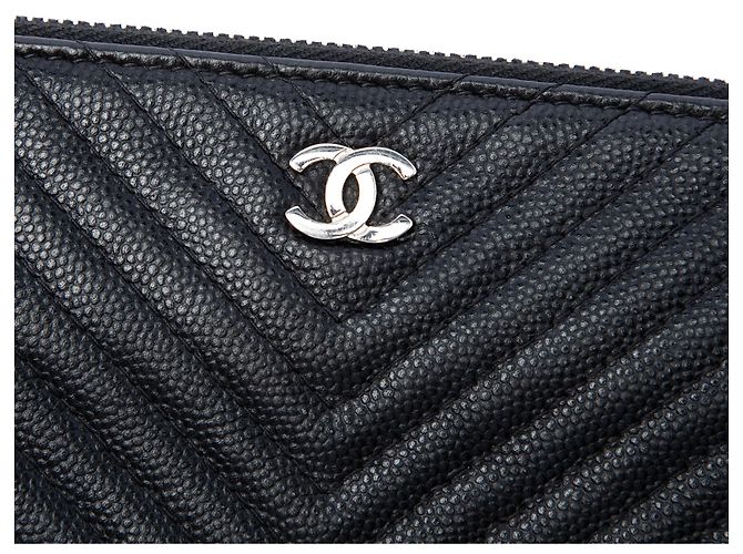 Clutch Chanel CC Chevron Caviar nera con zip Nero - vista 5