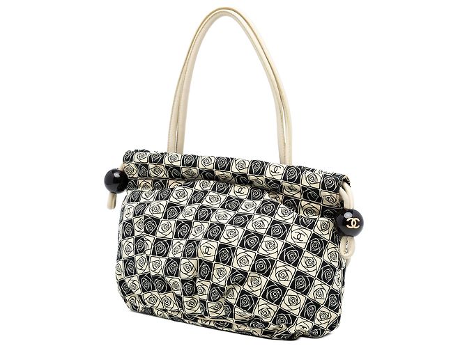 Borsa Tote Chanel Coco Ball in tela beige con camelia - vista 2