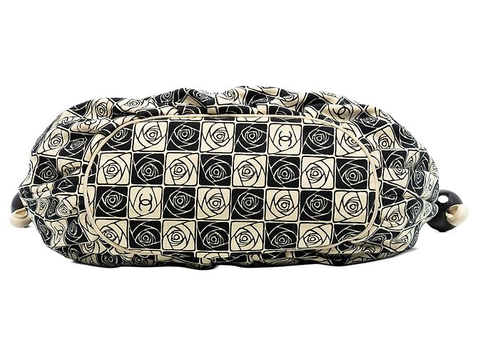 Borsa Tote Chanel Coco Ball in tela beige con camelia - vista 3
