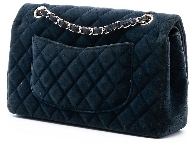 Borsa a tracolla Chanel Medium Classic Double Flap in velluto blu - vista 2