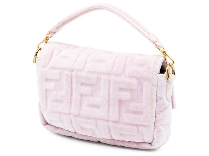 Borsa Satchel Baguette Fendi Mini Zucca in velluto goffrato rosa - vista 2