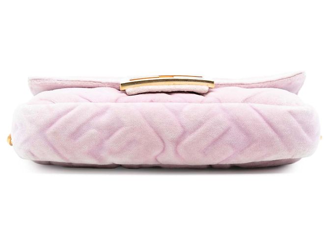 Borsa Satchel Baguette Fendi Mini Zucca in velluto goffrato rosa - vista 3