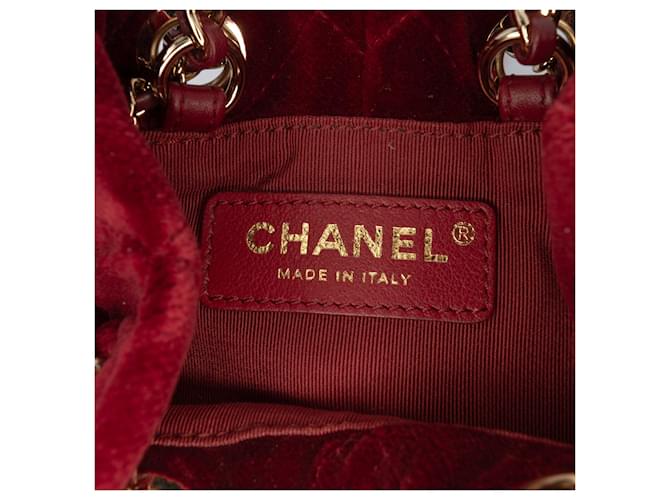 Mini borsa a secchiello Chanel Crush in velluto rosso con cristalli e perle - vista 5