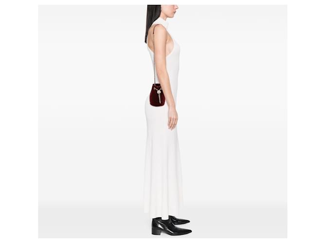 Mini borsa a secchiello Chanel Crush in velluto rosso con cristalli e perle - vista 9
