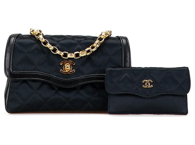 Sac Crossbody Chanel CC en satin matelassé noir avec chaîne Bijoux et rabat unique - vue 10