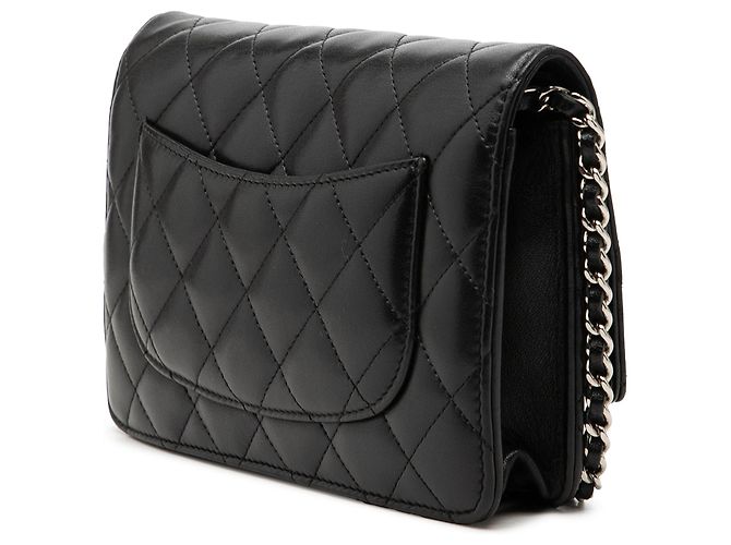 Borsa a tracolla Chanel CC in pelle di agnello matelassé nera Wallet On Chain Nero - vista 2