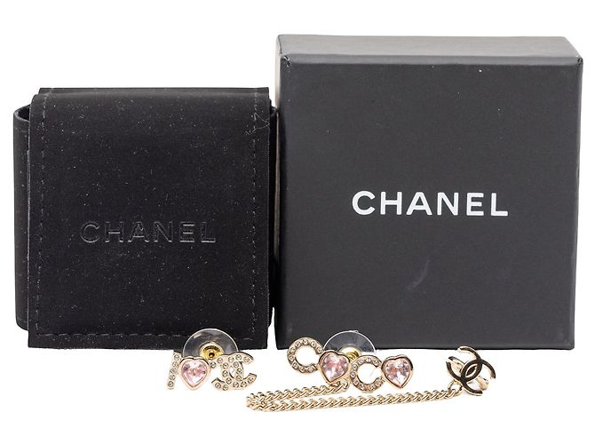 Orecchini Ear Cuff Chanel Gold Plated I Heart CC Coco Strass D'oro - vista 4