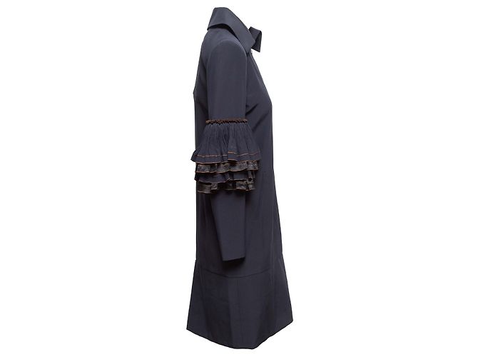 Designers Remix Navy Chanel Silk Ruffle-Trimmed Zip Coat Size FR 36 - view 3