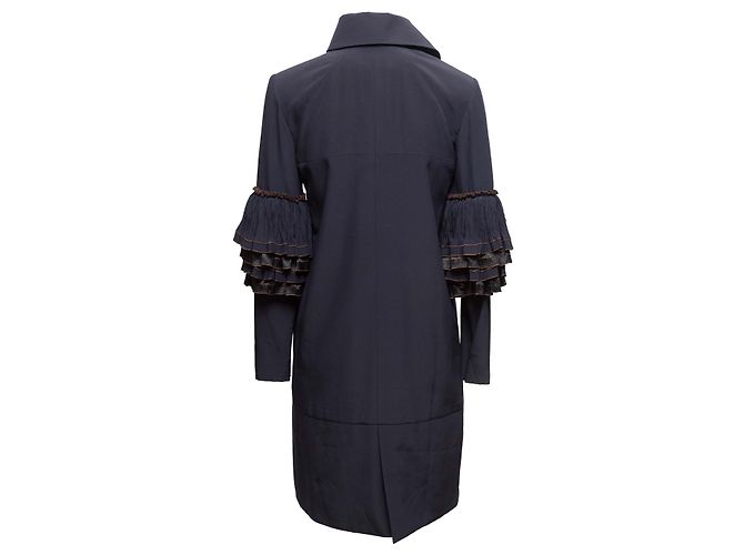Designers Remix Navy Chanel Silk Ruffle-Trimmed Zip Coat Size FR 36 - view 4