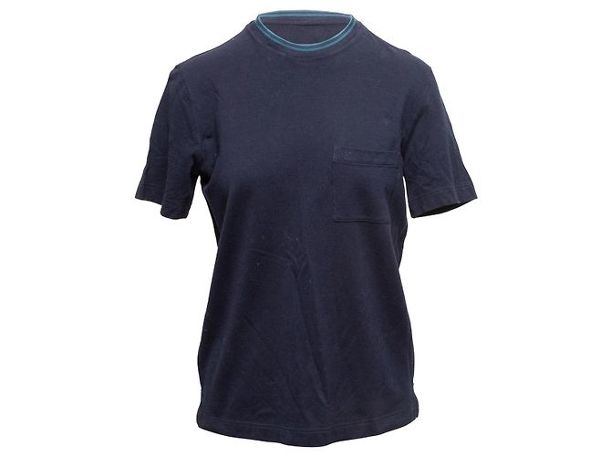 Hermès Hermes Kurzarm-T-Shirt mit Tasche, dunkelblau, Größe US S - Ansicht 2